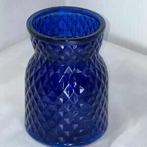 Cobalt Blue Glass Vase Textured Diamond Pattern Hourglass Cinch Silhouette